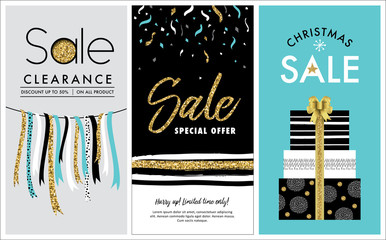 sale banners design with gold glitter elements
