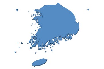 Fototapeta premium 3D map of South Korea on a plain background