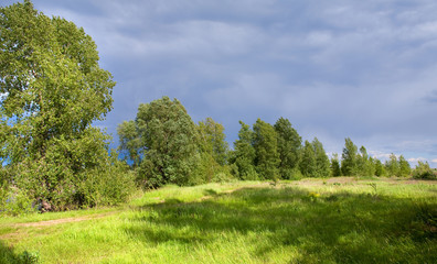 clouds over green meadow