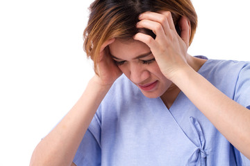 Fototapeta premium woman patient suffering from headache, pain