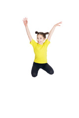 portrait of cute little girl jumping 