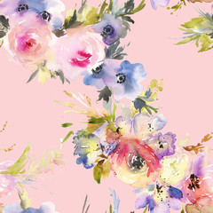Seamless pattern with flowers watercolor
