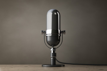 Old Style Photo. Vintage Silver Microphone. 3d Rendering