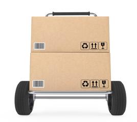 Hand Truck with Parcel Cardboard Boxes. 3d Rendering