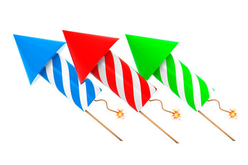 Multicolour Fireworks Rockets. 3d Rendering