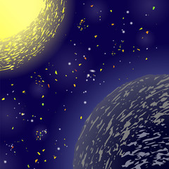 Space Background. Universe Filled with Stars. Natural Night Sky. Sun and Earth. Milky Way Galaxy.