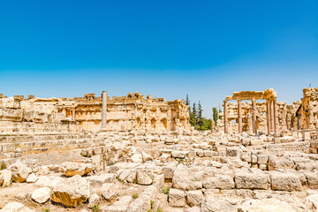 Baalbek in Beqaa Valley, Lebanon. Baalbek is located about 85 km northeast of Beirut and about 75 km north of Damascus. It has led to its designation as a UNESCO World Heritage Site in 1984.