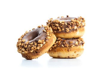 various donuts on white background