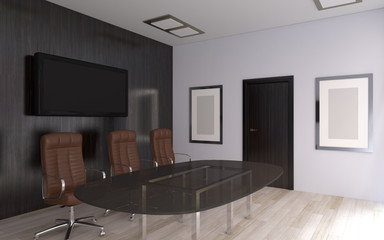 Interior of the modern office in the highlands. 3d rendering.