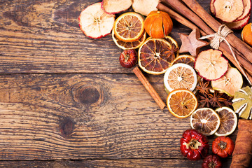 christmas decoration:  dried fruit, cinnamon sticks and anise st