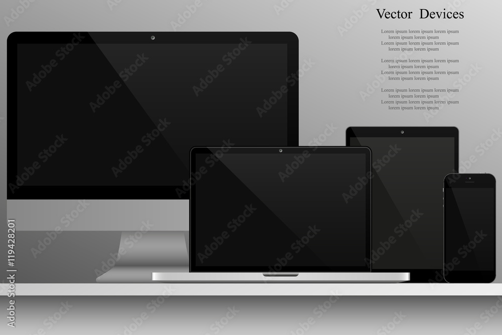 Canvas Prints set of realistic computer monitors, laptops, tablets and mobile phones. electronic gadgets on light 