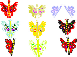 Colorful and funny dancer butterflies flying