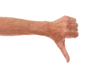 Old man  hand on a white background