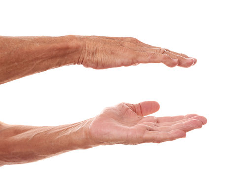 Old Man Hands On A White Background