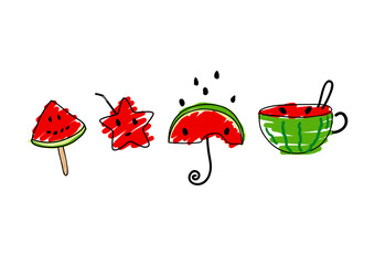 Vector cute watermelon design on white background