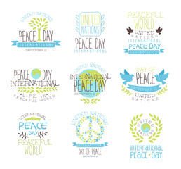 International Peace Day Set Of Label Designs In Pastel Colors