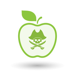 Isolated  line art  apple icon with a pirate skull