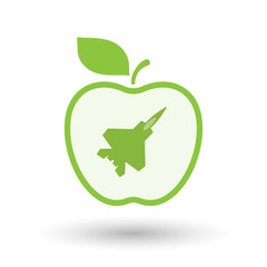 Isolated  line art  apple icon with a combat plane
