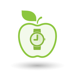 Isolated  line art  apple icon with a wrist watch