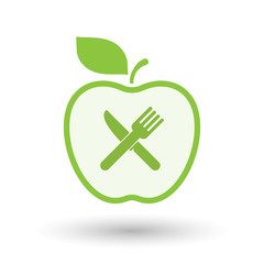 Isolated  line art  apple icon with a knife and a fork