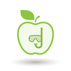 Isolated  line art  apple icon with a diving goggles