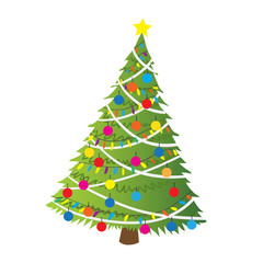 Cartoon christmas tree flat sticker icon.