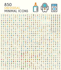 Set of 850 Minimalistic Colored Solid Icons. Isolated Vector Elements.