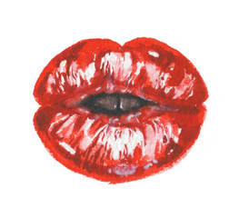 Isolated watercolor lips. Sexy and glamour red lips. Make up and fashion.