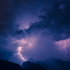  Thunderbolt. Lightning over the mountains, long exposure.