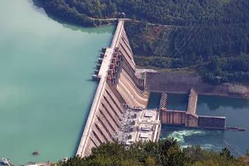 Fototapete Damm Wasserkraftwerk am Fluss