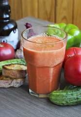 Gazpacho tomato soup and ingredients
