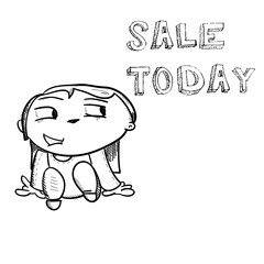 Cartoon hand drawn girl and shopping sale banner doodle design v