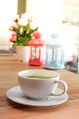 green tea on wooden in tea & coffee shop