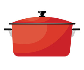 Cartoon red saucepan on a white background. Kitchen utensils. Co