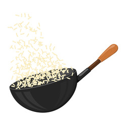 Large pan with rice on a white background. Simple food icon. Men