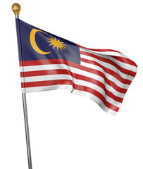 National flag for country of Malaysia isolated on white background, 3D rendering