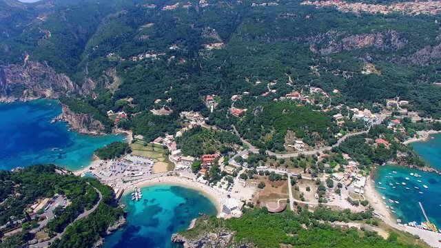 Mount Pantokrator Corfu mountain summit Greece aerial 4k video nature background. Land terrain sea ocean coast seashore