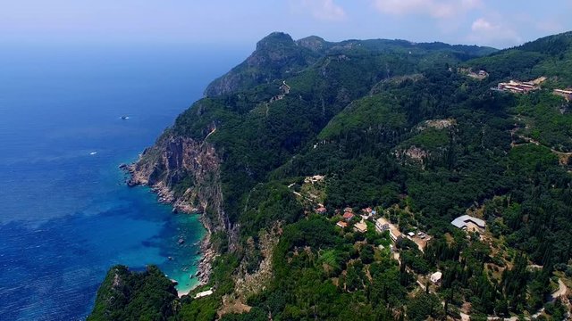 Mount Pantokrator Corfu top mountain summit Greece aerial 4k video. Peak communications technology station.