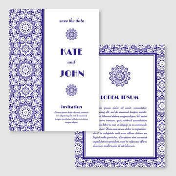 Wedding invitation, greeting card with mandala pattern. Save the