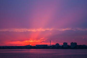 City scape near river in the sunset 