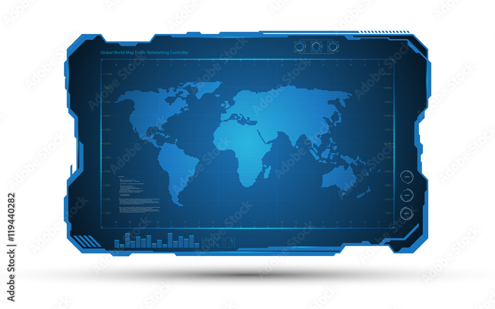 Poster abstract world map digital frame tech sci fi concept design background
