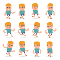 Set of Funny and Cheerful Character Teenager goes and runs poses