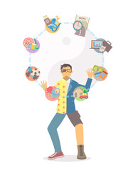 Life balance juggling on white background