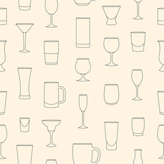 Seamless pattern made of linear drinkware on beige background