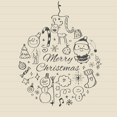 Merry Christmas post card template. Vector illustration.