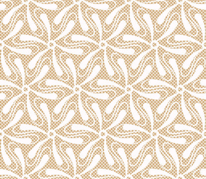 Seamless white lace pattern on beige background
