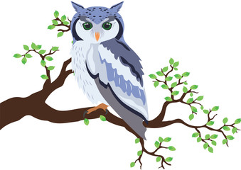 Owl standing on a tree branch Vector illustration