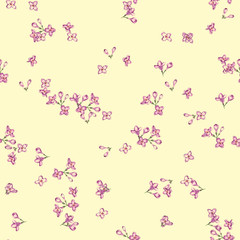 Hand drawn watercolor seamless pattern with tender little lilac flowers on the light background