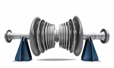 Steam turbine of thermal power plant isolated path on white background © kinwun