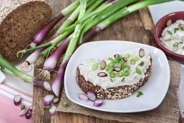 Zünftiges Vesperbrot mit Quark und  Lauchzwiebeln